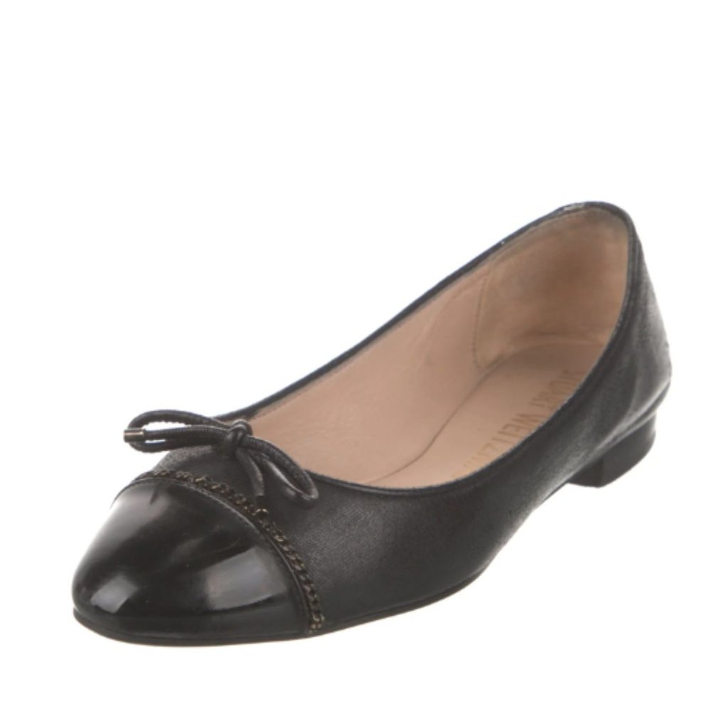 STUART WEITZMAN Leather Chain-Link Accents Ballet Flats
